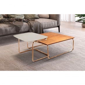 Conjunto Mesa De Centro Kairos Base Cobre Larflex Cor:off White