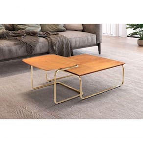 Conjunto Mesa De Centro Kairos Base Ouro Larflex Cor:castanho