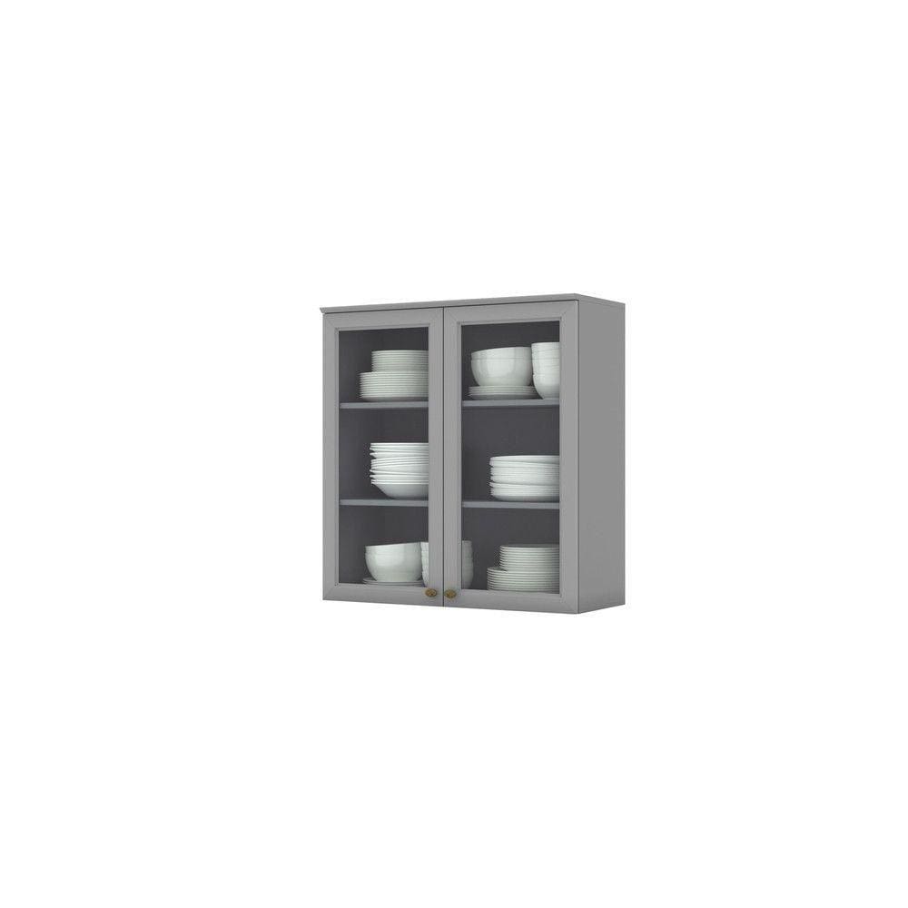 Armário Aéreo De Cozinha 80 Cm 2 Portas Com Vidro Amy Casa 812 Cinza