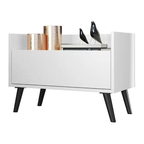 Mesa De Cabeceira 80Cm Retrô Multimóveis V4000 Branca/Preta Branco/Preto