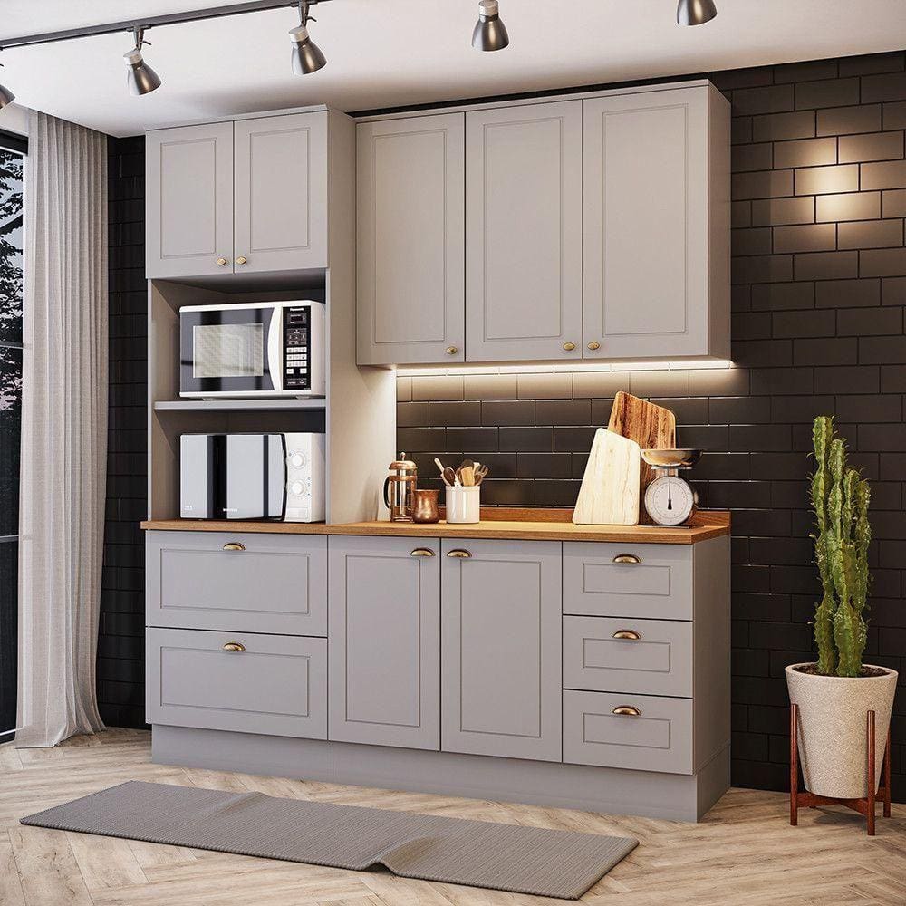 Cozinha Compacta 3 Peças Com Paneleiro Torre Quente Amy Casa 812 Cinza