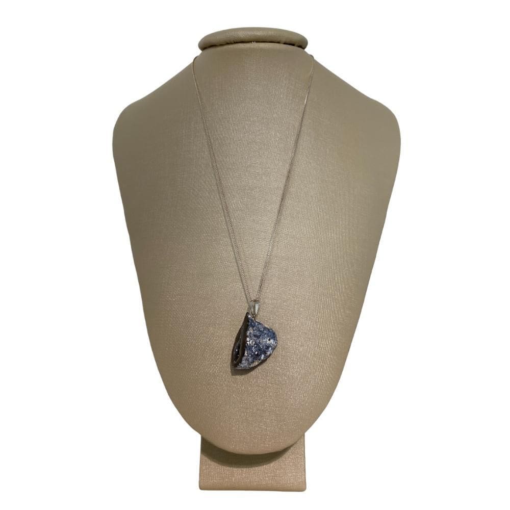 Colar Prata 925 Geodo De Ágata Bruto Natural Ponte Vecchio