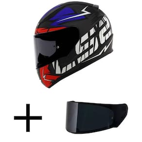 Capacete LS2 FF353 Rapid Cromo Preto Vermelho e Azul Mais Viseira Fumê