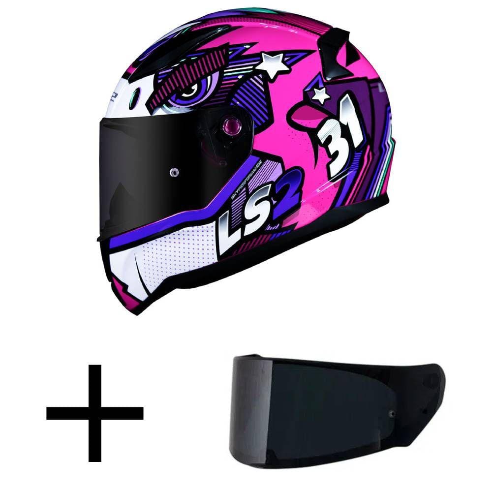 Capacete LS2 FF353 Rapid Khan Branco e Rosa Mais Viseira Fumê