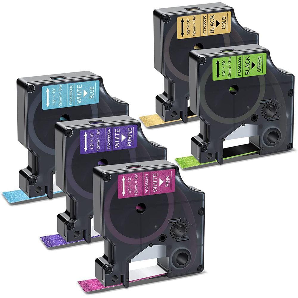 Fitas coloridas 12mm LabelManager - 5 unid. roxo, rosa, azul, verde e dourado