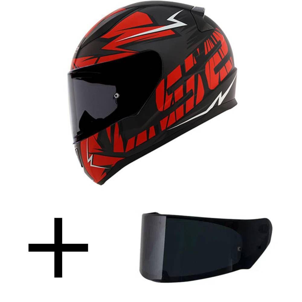 Capacete LS2 FF353 Rapid Cromo Preto e Vermelho Fosco Mais Viseira Fumê