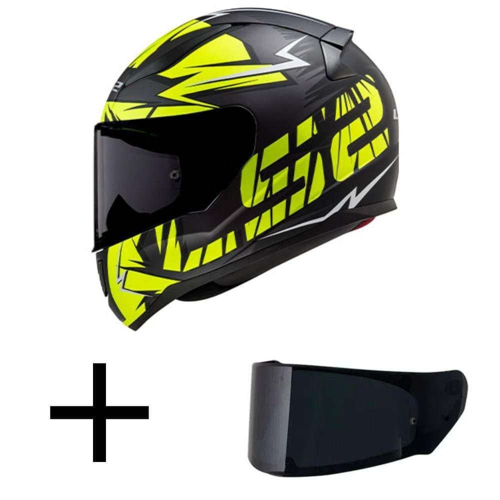 Capacete LS2 FF353 Rapid Cromo Preto e Amarelo Fosco Mais Viseira Fumê