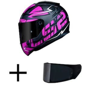 Capacete LS2 FF353 Rapid Cromo Preto e Rosa Fosco Mais Viseira Fumê