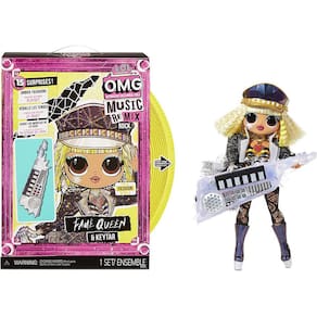 Boneca LOL Surprise OMG Remix Rock Fame Queen. Inclui 15 surpresas: keytar, roupas, sapatos, escova de cabelo, suporte, revista e t