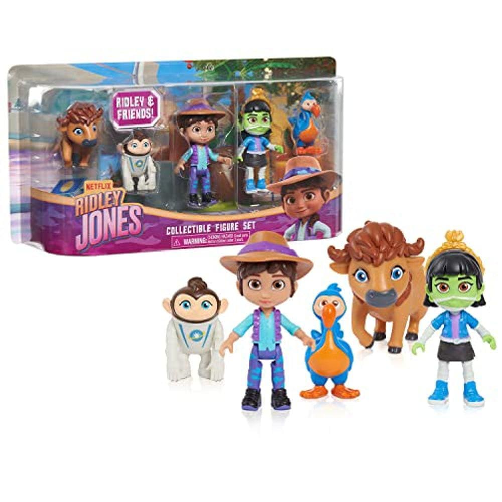 Conjunto de figuras colecionáveis de amigos da Ridley Jones na Netflix Just Play: Ismat, Peaches, Dudley e Fred em 5-pack