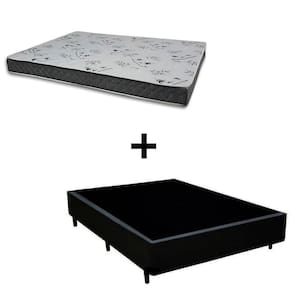 Cama Box Casal 138 Tecido Sintético Preto Com Colchão Miller Bello Box - 100% Espuma - D33 Cinza 54x138x188