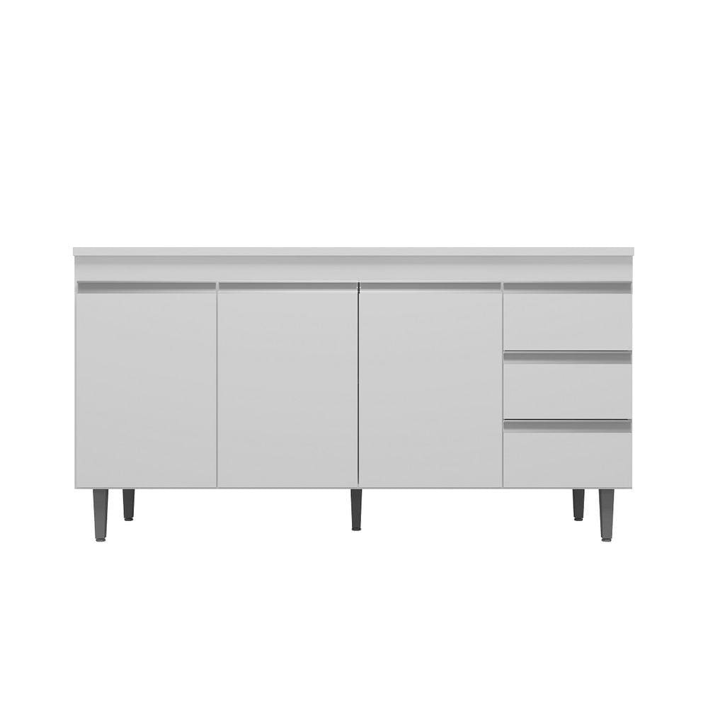 Balcão Cozinha Andréia Pia 150 cm Com Pés 3 Portas 3 Gavetas Bco - AJL Móveis
