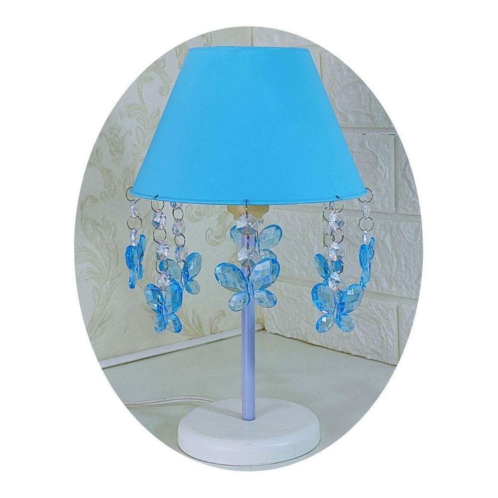 Luminária Borboletas Bebê Azul Abajur Para Mesa De Cabeceira