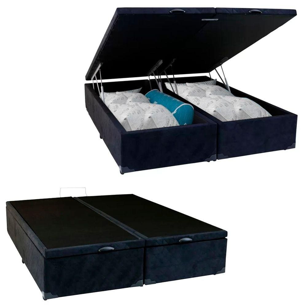 Cama Box Baú King Bipartido Suede SerenePrime Preto 192x203x44