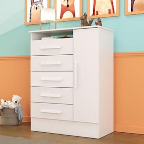 Cômoda Infantil 1 Porta e 5 Gavetas Tic Tac Branco