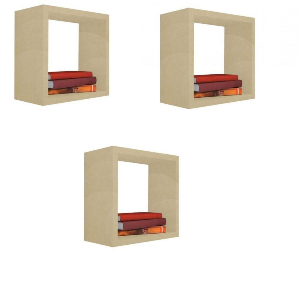 Kit 3 Nichos Decorativos 15x15x20cm Natural MDF