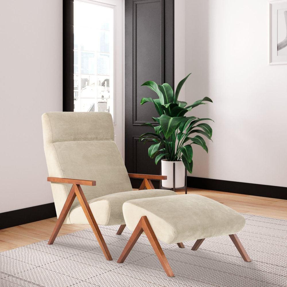 Poltrona com Puff Relax Estilo Retrô D33 Yescasa Bege
