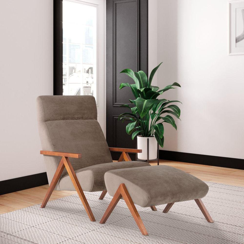 Poltrona com Puff Relax Estilo Retrô D33 Yescasa Capuccino