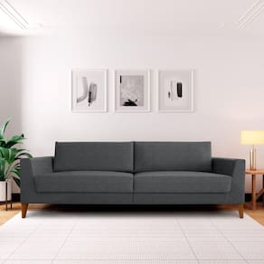 Sofá 4 Lugares 260cm Break Estilo Moderno Linho Pés em Madeira Maciça Cinza Claro/Cinza Cinza