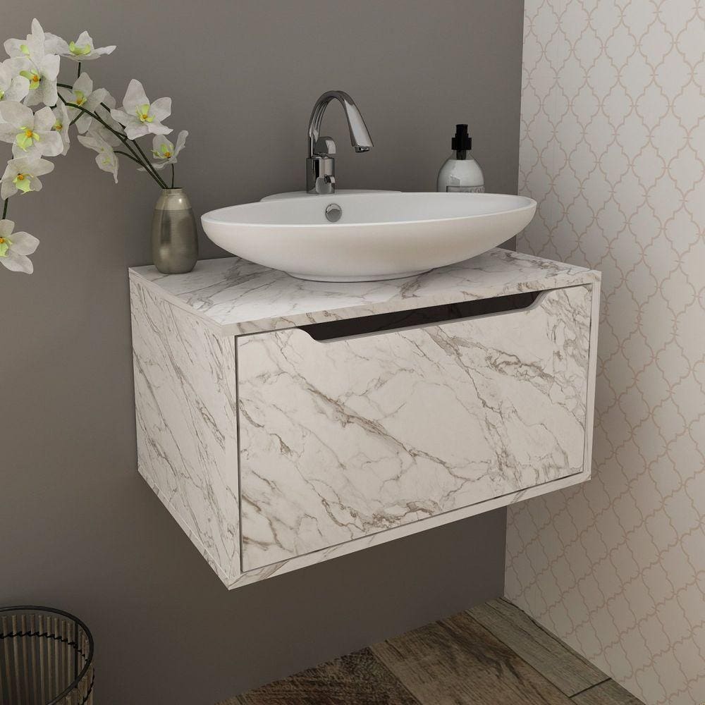 Gabinete para Banheiro com 1 Porta 60cm BN3646 Mármore Branco