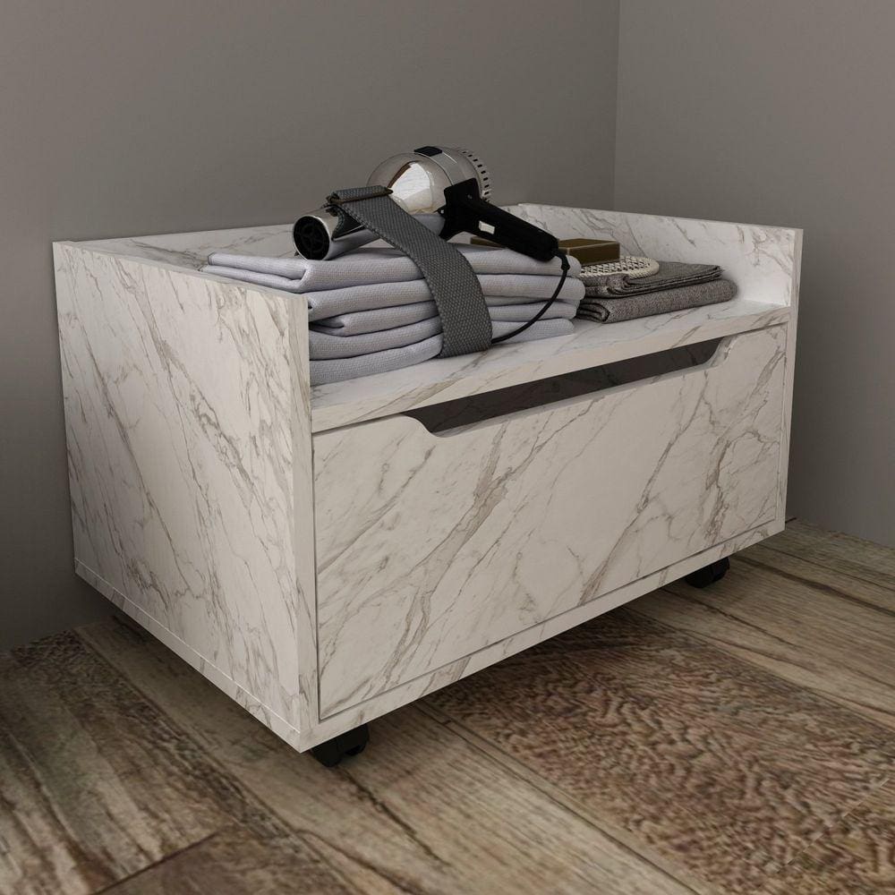 Gabinete para Banheiro 60cm com 1 Gavetas Rodízio BN3647 Mármore Branco