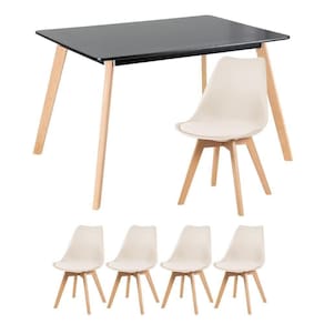 Mesa De Jantar Retangular 80 X 120 Cm Preto + 4 Cadeiras Leda Creme Mesa Preto Com Cadeiras Creme