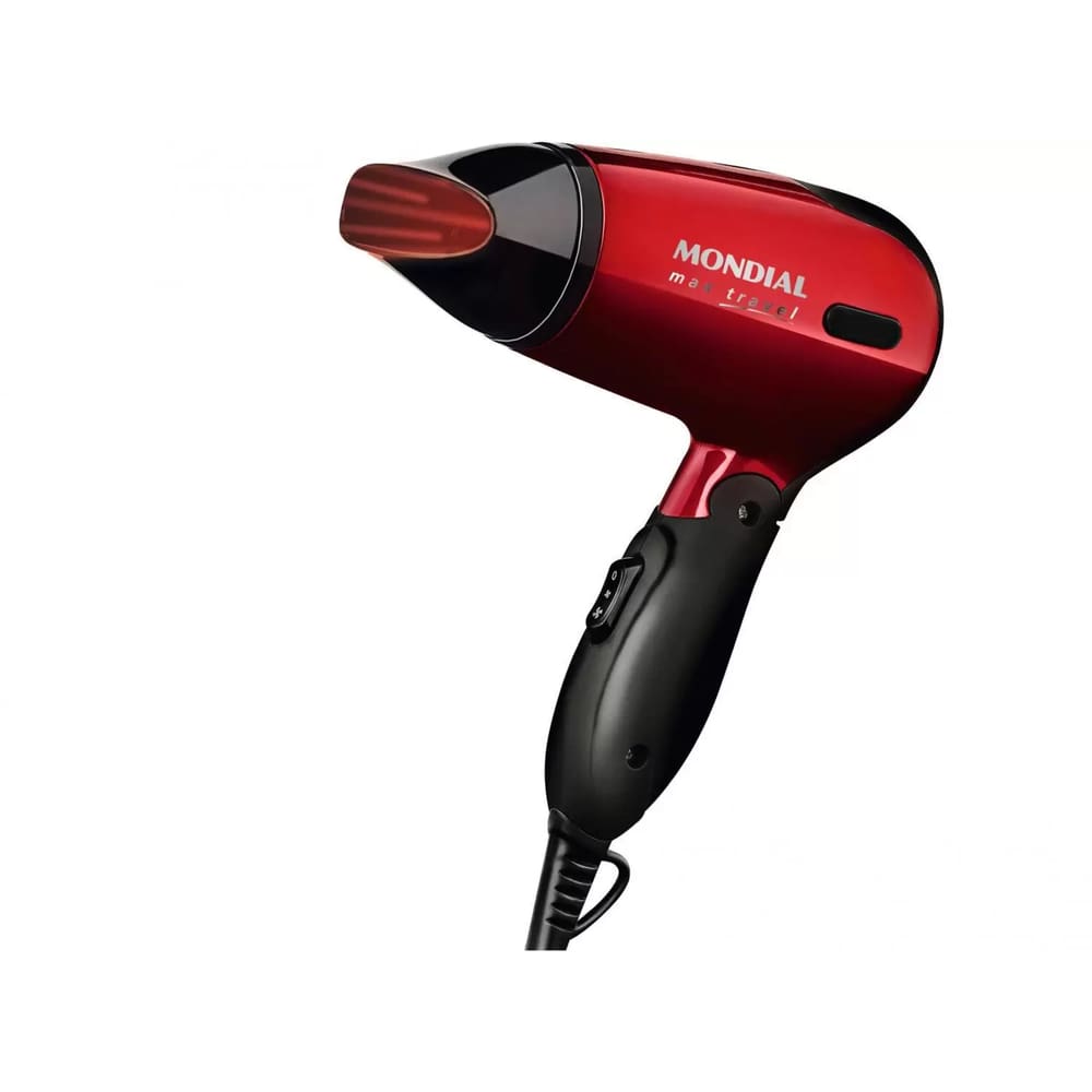 Secador de Cabelo Mondial Max Travel Vermelho e Preto 1200W 2 Velocidades Bivolt