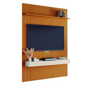 Painel para TV até 70 Polegadas 1,80x2,40m Ripado com Nicho Arbo Cedro/Off White EDN