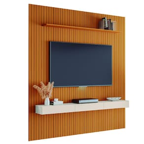 Painel para TV até 75 Polegadas 2,25x2,40m Ripado com Nicho Arbo Cedro/Off White EDN