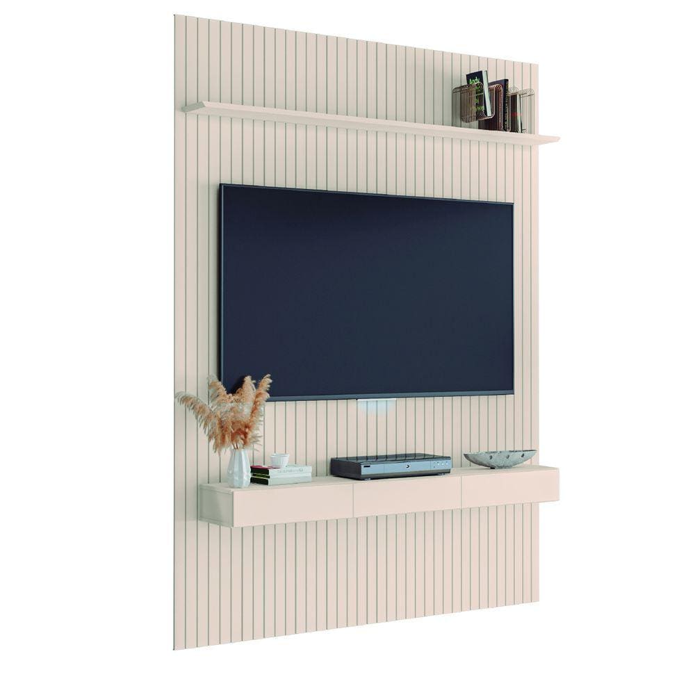 Painel para TV até 70 Polegadas 1,80x2,40m Ripado com Nicho Arbo Off White EDN