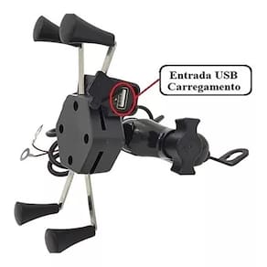 Suporte Moto Com Carregador Usb Fixação Retrovisor