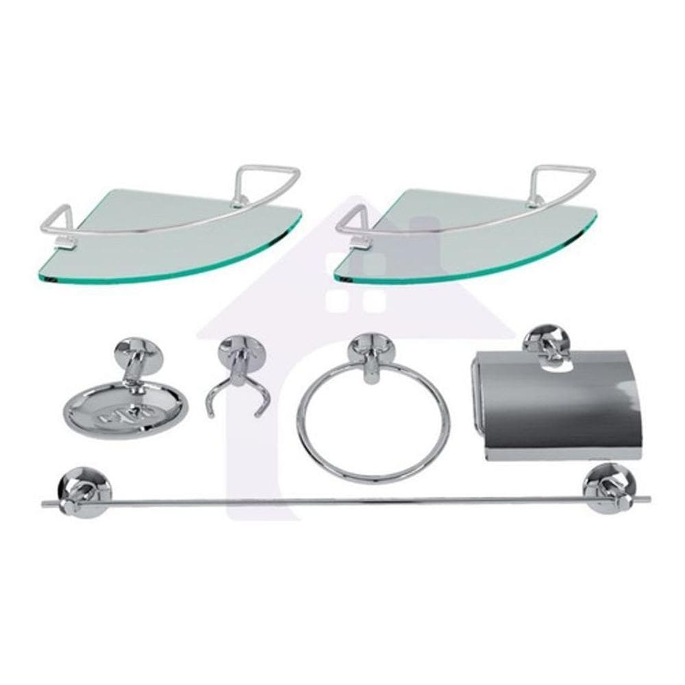 Kit Acessórios Banheiro Inox 5Peças + 2 Porta Shampoo Canto