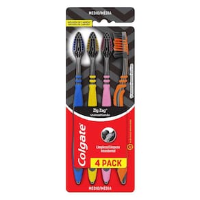 Escova Dental Colgate Zig Zag Carvão Média Cores 4 Unidades
