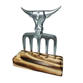 Garfo Para Carne Churrasco Boi 5 Dentes Com Suporte