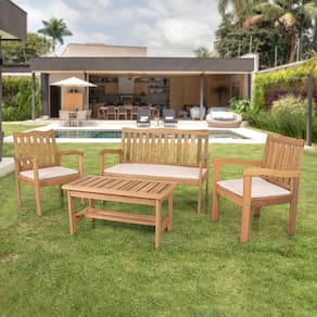 Conjunto para Jardim de Madeira Eucalipto 4 Peças Estofado Marrom Espresso Móveis Amadeirado/Bege