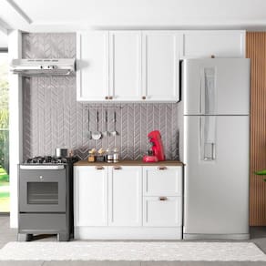 Cozinha Modulada 3 Peças 6 Portas 2 Gavetas Balcão com Tampo Unna Branco