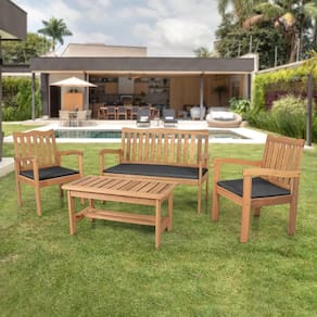 Conjunto Para Jardim de Madeira Eucalipto 4 Peças Estofado Marrom Espresso Móveis Amadeirado/Preto