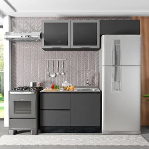 Cozinha Modulada 3 Peças 4 Portas 3 Gavetas com Balcão para Pia Etina Grafite
