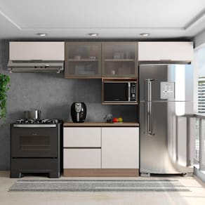 Cozinha Modulada 5 Peças 5 Portas 3 Gavetas Balcão com Tampo Etina carvalho oak/off white