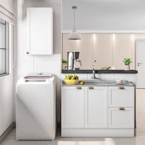 Cozinha Modulada 2 Peças 3 Portas 2 Gavetas com Balcão para Pia Unna Branco