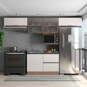 Cozinha Modulada 5 Peças 5 Portas 3 Gavetas com Balcão para Pia Etina carvalho oak/off white