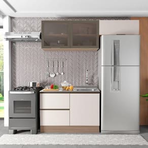 Cozinha Modulada 3 Peças 4 Portas 3 Gavetas com Balcão para Pia Etina carvalho oak/off white