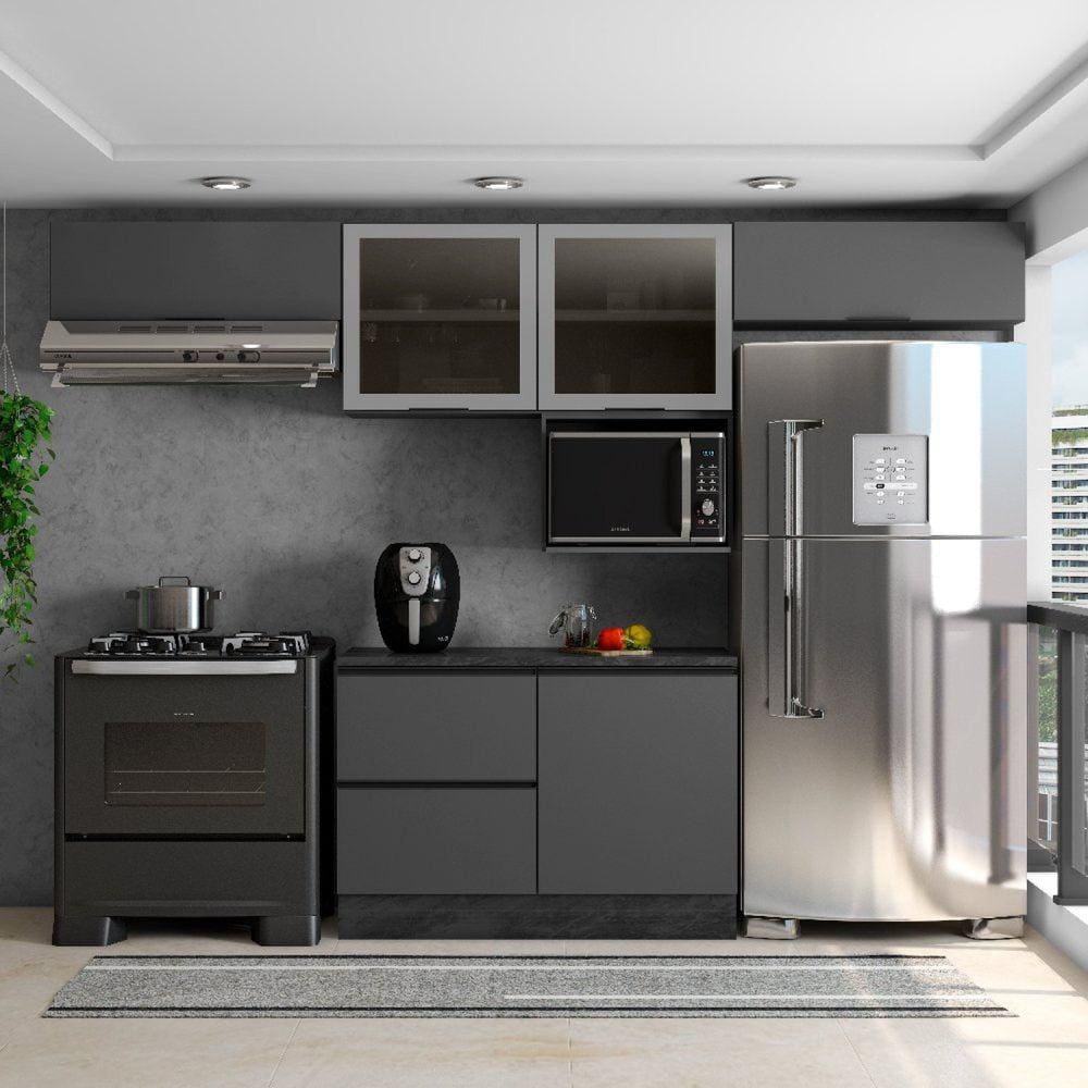 Cozinha Modulada 5 Peças 5 Portas 3 Gavetas Balcão com Tampo Etina Grafite