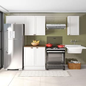 Cozinha Modulada 4 Peças 6 Portas Balcão com Tampo Unna Branco