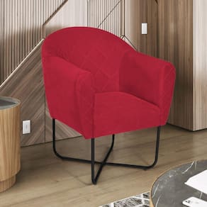 Poltrona Herrera Base X Preta Suede Vermelho