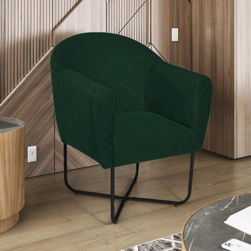 Poltrona Herrera Base X Preta Suede Verde