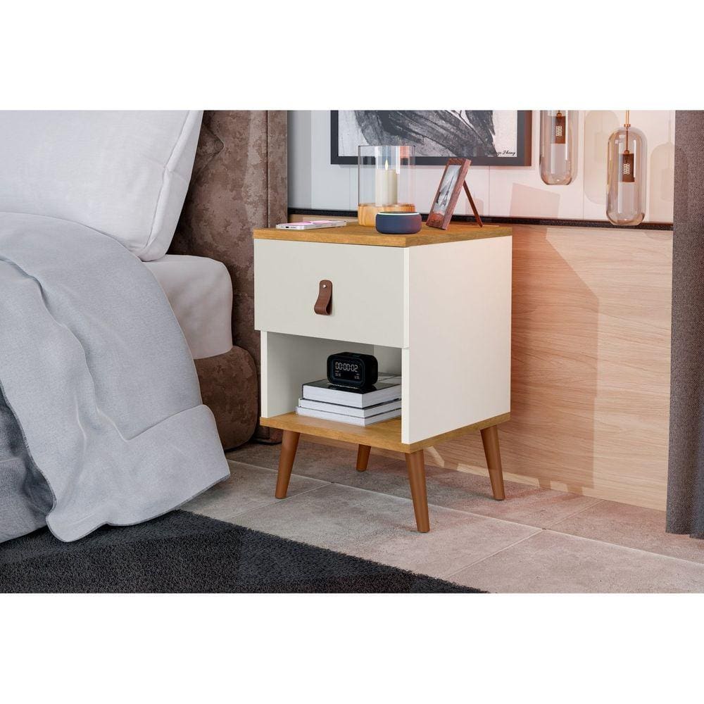 Mesa de Cabeceira Larissa em MDP com Pintura Off White/Marrom