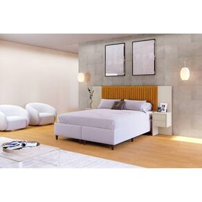 Cabeceira Extensível Florida com Painel Ripado 2 Mesas de Cabeceira com 2 Gavetas Off White/Marromle