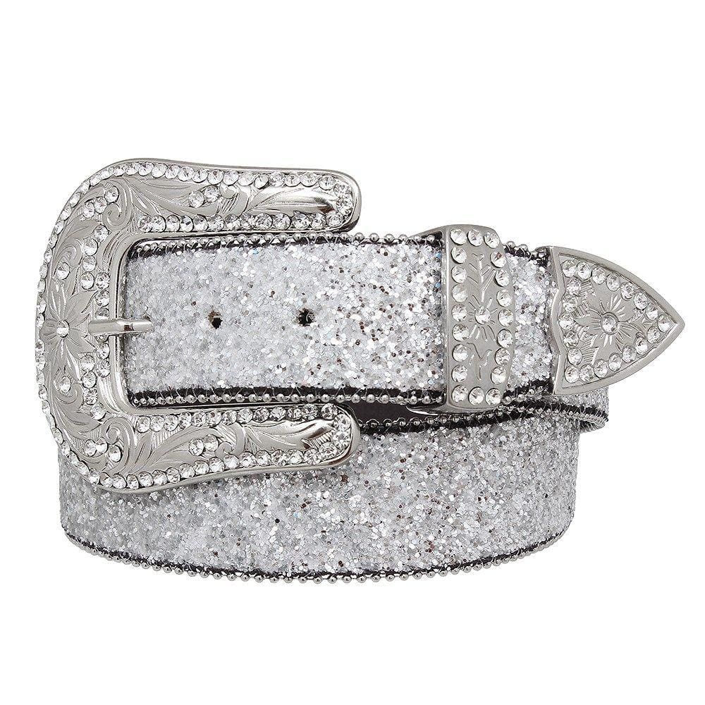 Cinto de Couro Feminino com Gliter Prata Pyramid 26926