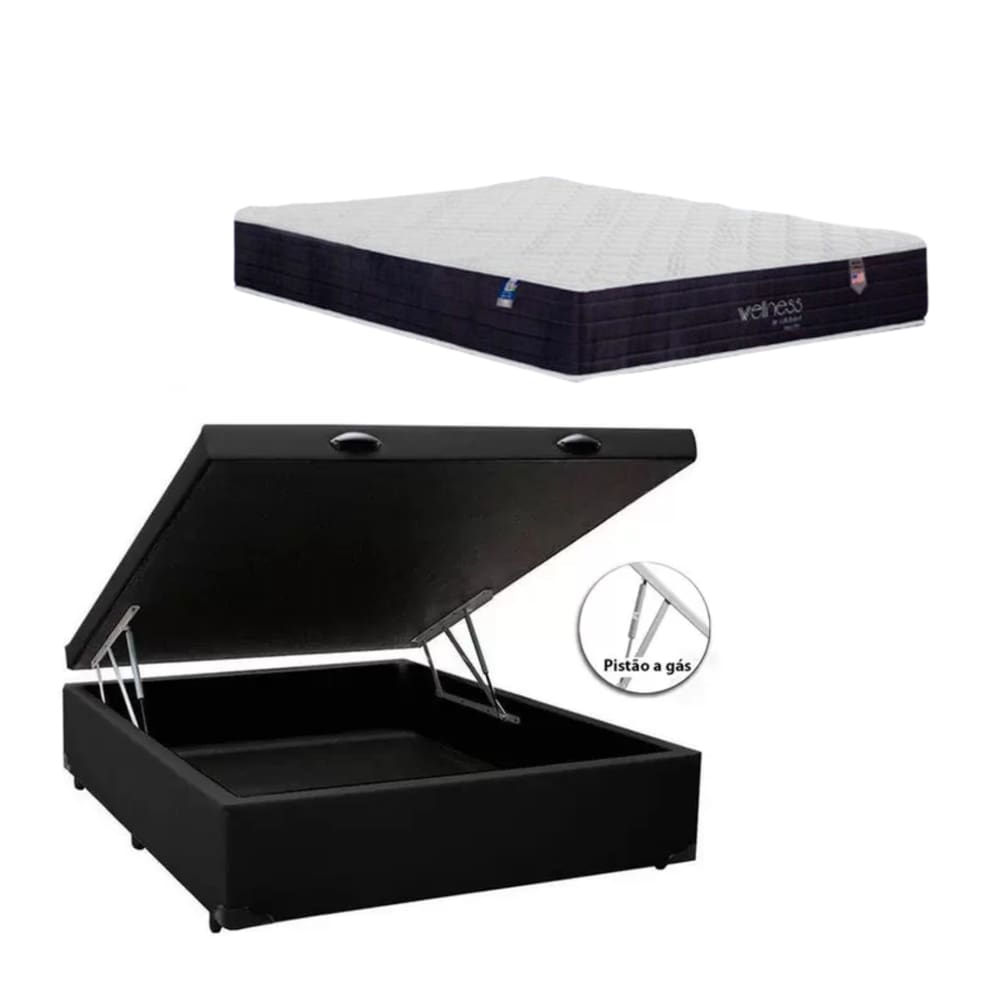 Cama Box Baú Casal AK Colchão molas em sacadas Wellness colchobel cor: preto